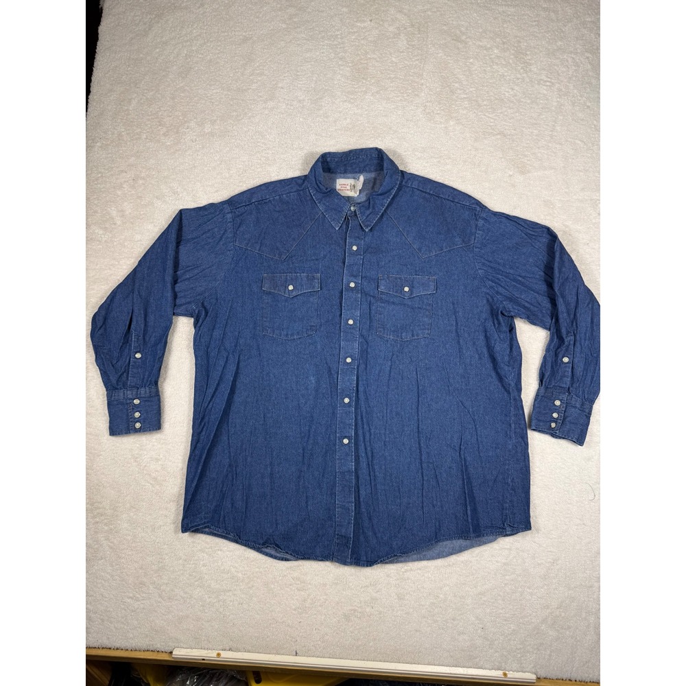 Saddle King Western Shirt Mens‎ 3XL Blue Denim Pearl Snap Vintage USA Made